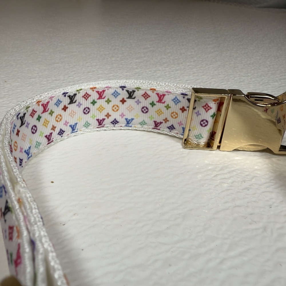 Luxury Dog Collar, Size L, Colorful, Gold Hardware, 1" Wide. - Picture 7 of 12